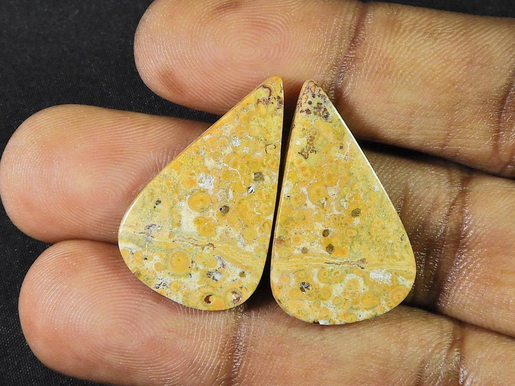 22Cts.Natural Leopard Skin Jasper Matched Pair Handmade Gemstone 17X27X02 MM SK-807