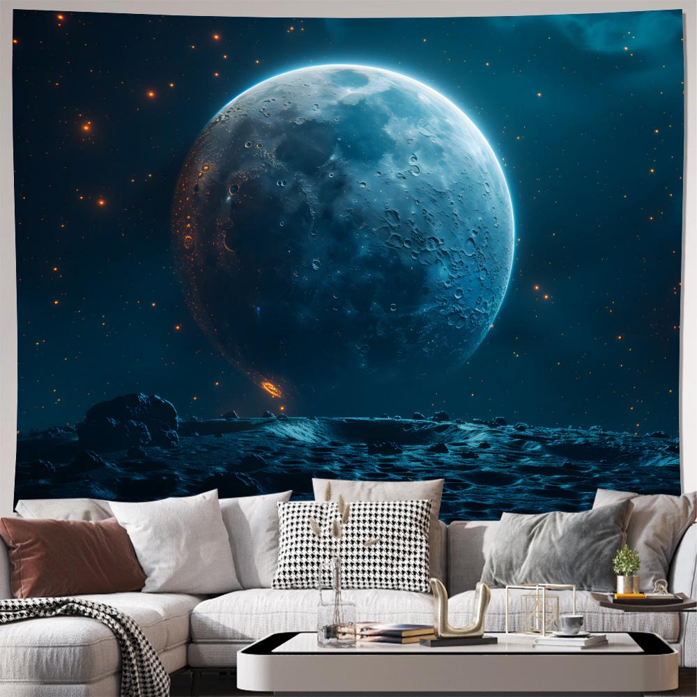 Cosmic Moon Tapestry 2D Digital Print Polyester Wall Hanging Living Room Bedroom Office Studio Decor with Hooks