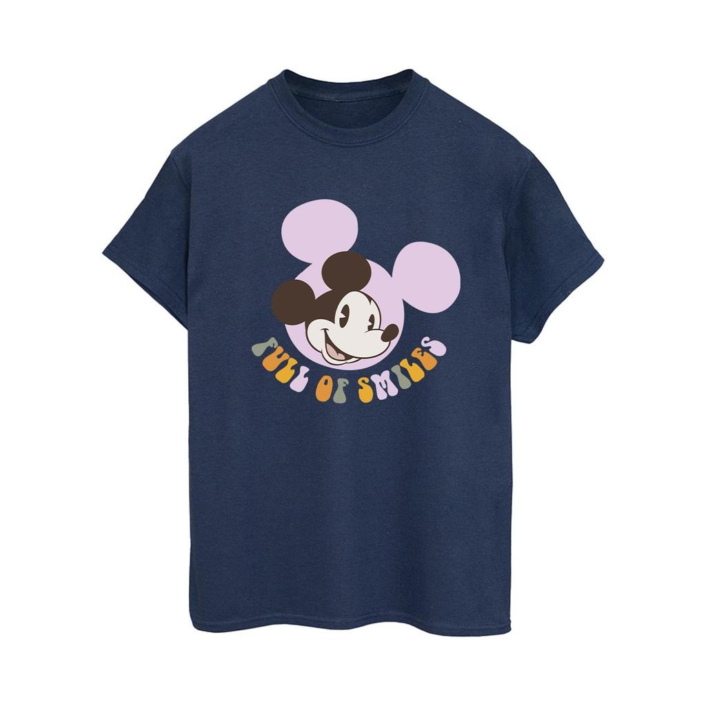 Disney Womens/Ladies Mickey Mouse Full Of Smiles Cotton Boyfriend T-Shirt