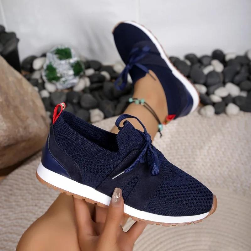 2024 Лидер продаж, женская обувь на шнуровке, вулканизированная, модная, большого размера, женская повседневная обувь, новые сетчатые кроссовки с круглым носком
