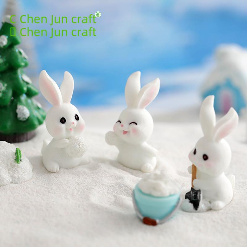 Delightful Resin Winter Snow Bunny Decor For Diy Miniature Wonderland