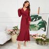 Women's Spring and Autumn V-neck Long-sleeved Slim Temperament Fishtail Dress Knitted Long Dress
