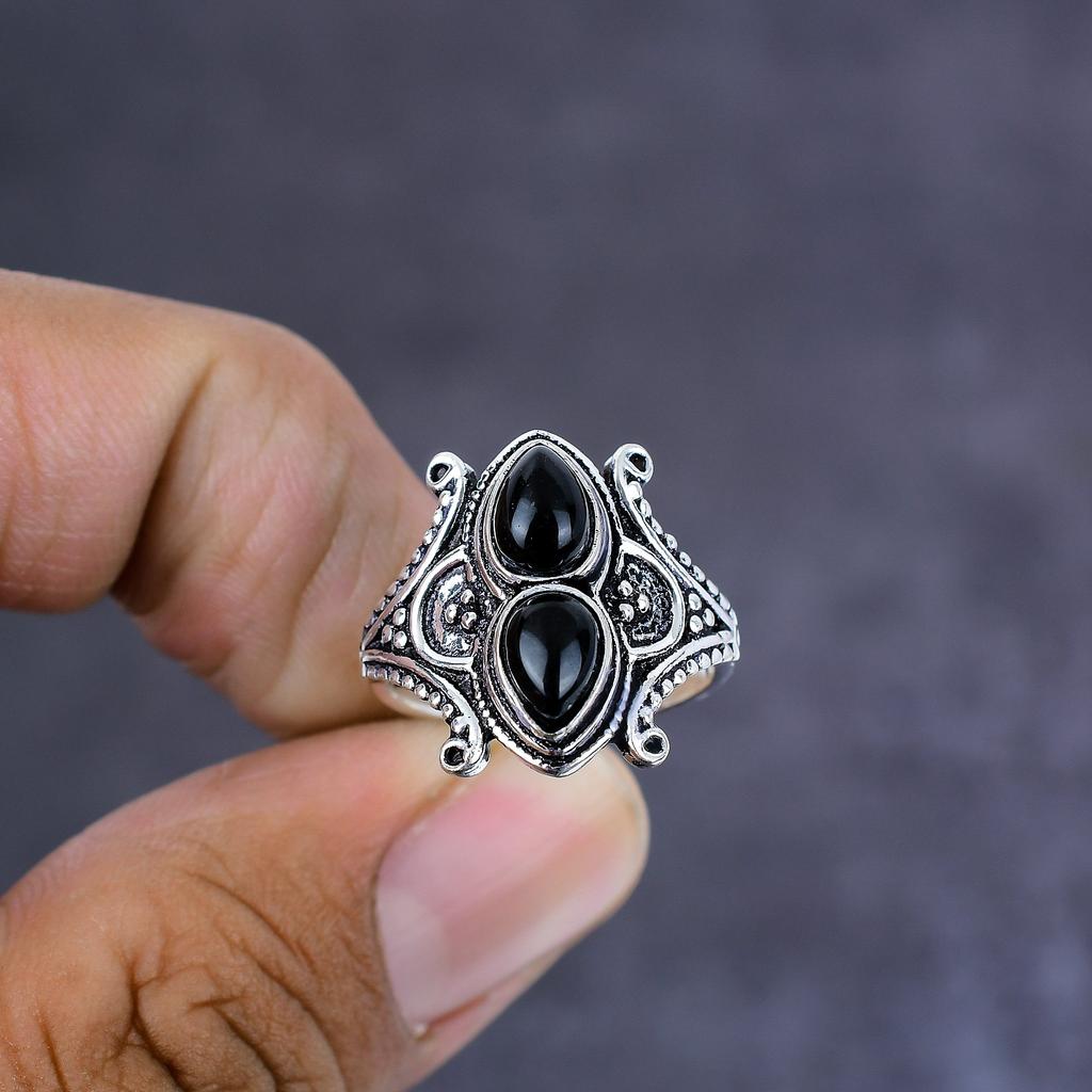 Черная шпинель Ручная работа 925 стерлинговое серебро Ювелирное кольцо Размер 8 Подарок для нее T3Z94