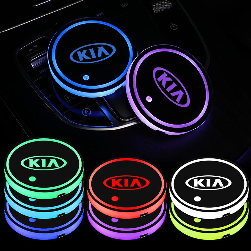 LYSH4 2PCS /set Car Water Coaster 7 Colors Ambient Light Car Cup Holder Mat for Kia Optima K5 Picanto Rio Sportage Carnival K9 Stonic