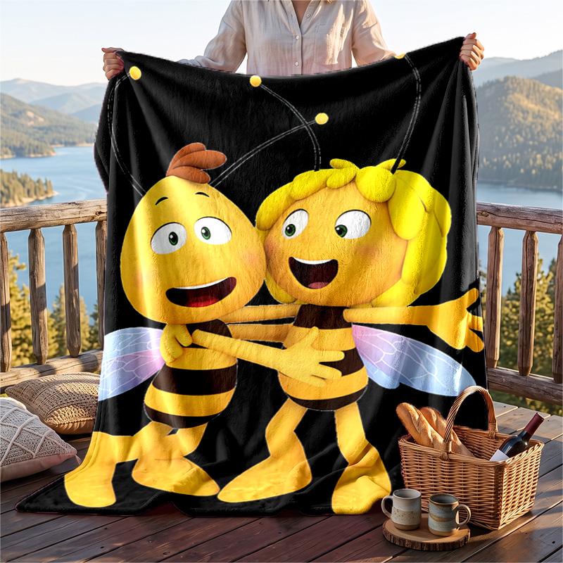 Warm Flannel Blanket Biene Maja Pattern, Lightweight Comfortable Throw Blanket for Bed Sofa Use