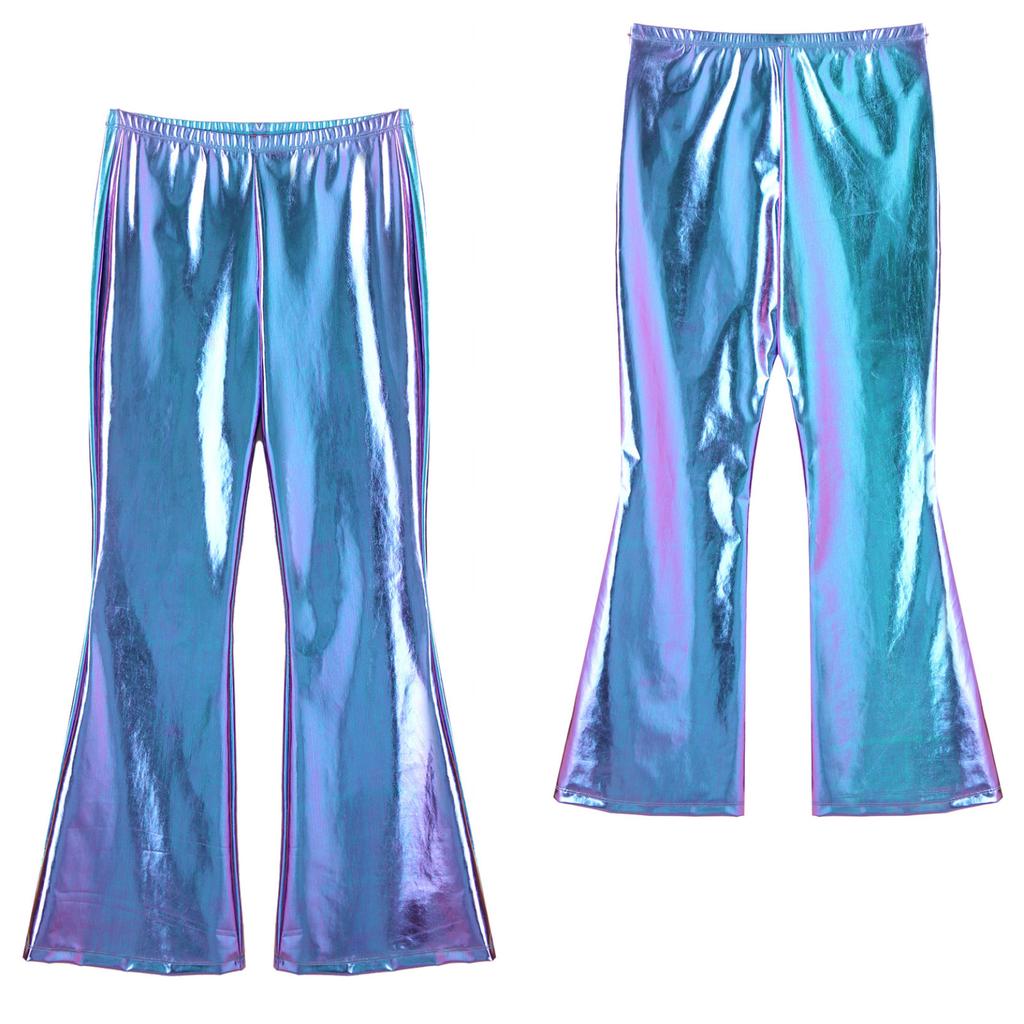 Мужские расклешенные брюки с мокрым внешним видом, ретро-костюм 70-х годов, мужские кожаные брюки, блестящие брюки, леггинсы, танцевальная клубная одежда