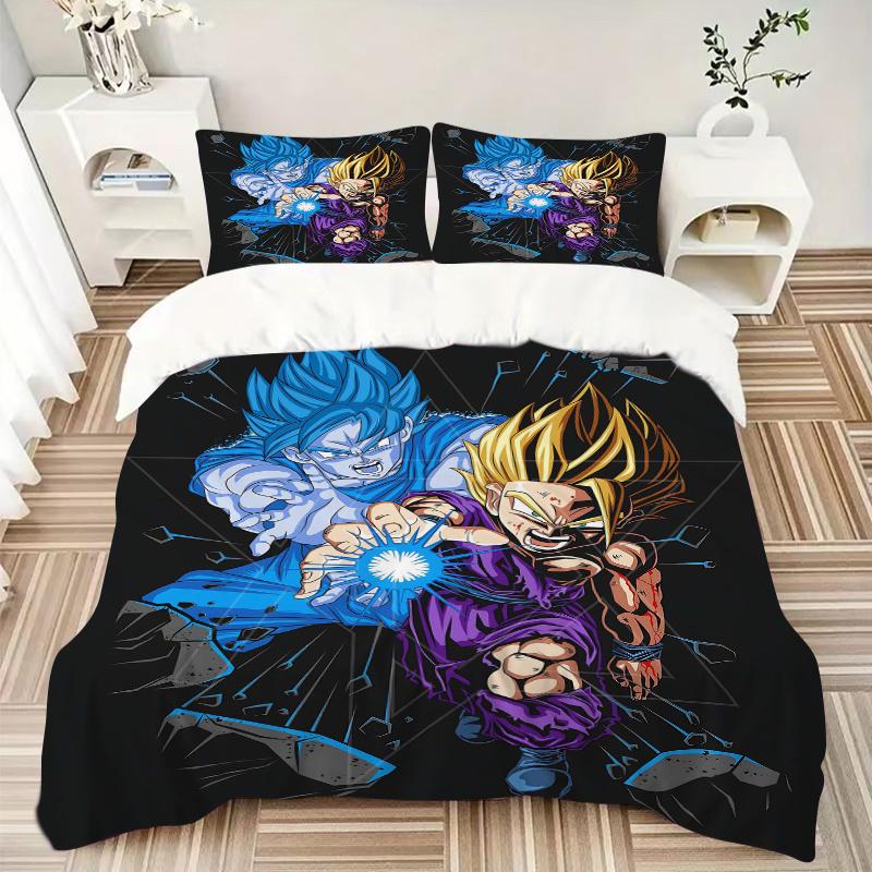 Набор постельного белья с принтом Goku и Vegeta Dragon Ball Super, 3 предмета, ультрамягкий, дышащий и удобный, стильный дизайн для спальни и гостевой