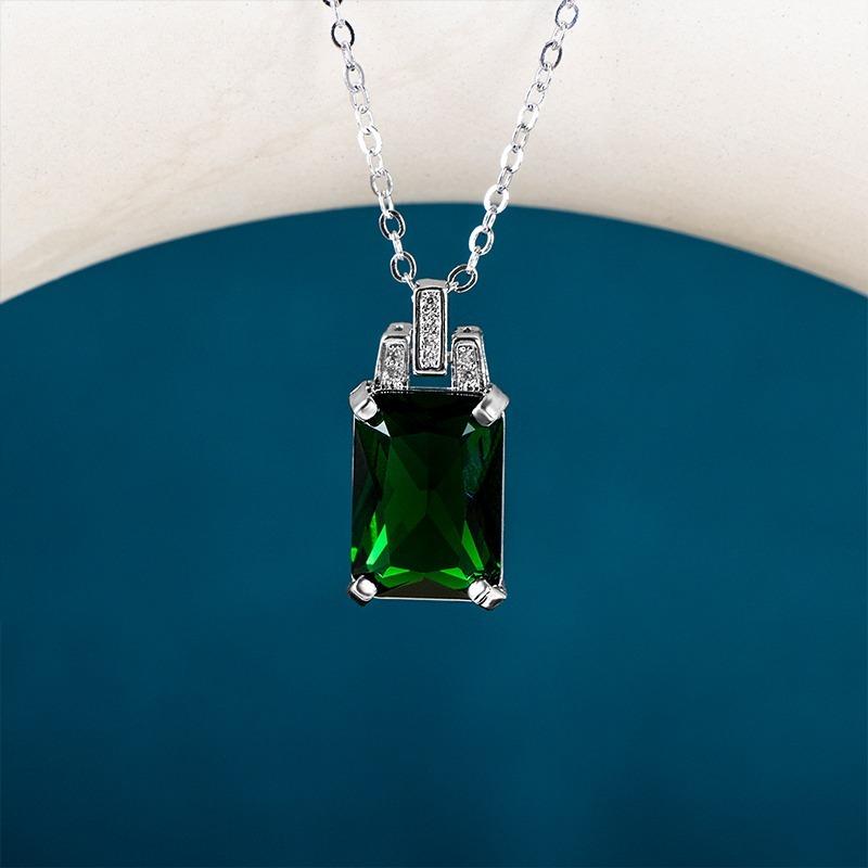 Серебряный кулон 925 пробы с цепочкой для женщин, модный, роскошный, изумрудной огранки, зеленый кубический цирконий, для вечеринки, свадьбы, тонкое ювелирное изделие, подарок