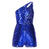 Kids Girls Glittery One-Shoulder Romper Sleeveless Keyhole Detail Shorts Jumpsuit for Dance Parties