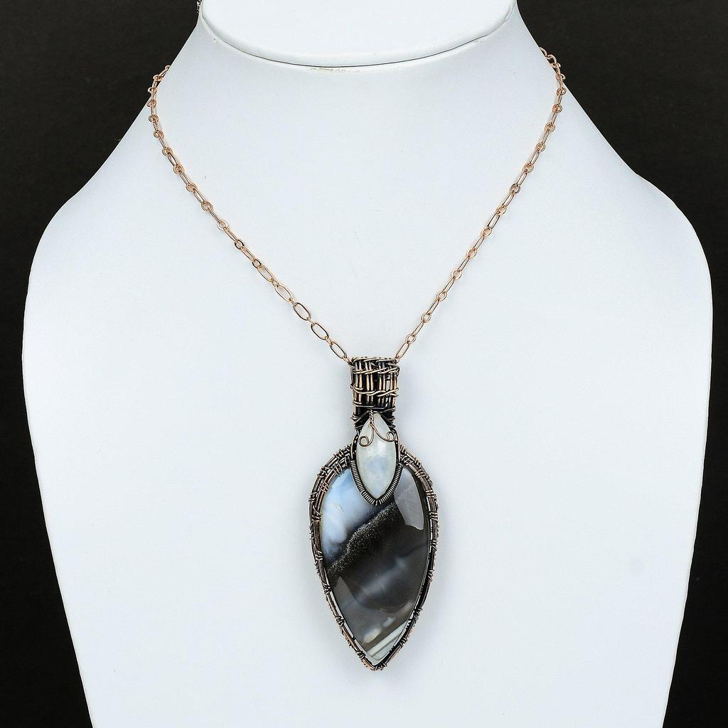 Owyhee Синий Опал Медная Проволока Обернутый Подвеска Ручной Работы Подвеска Из Драгоценного Камня Радуга Лунный Камень Медные Ювелирные Изделия Упаковка Камней Ювелирный Подарок Для Нее