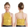 Kids Girls Sparkling Sequin Halter Crop Top Sleeveless Backless Tops for Cheerleading Jazz Dance Gymnastics