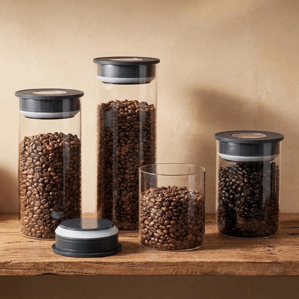 Press Type Vacuum Coffee Canisters Glass Tea Storage Container Food Storage Jar Grain Storage
