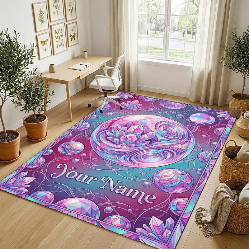 Creative Theme Soft Crystal Velvet Rug Custom Name & Text Print Non Slip Floor Rug for Bedroom Living Room
