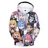 Ainme Re Zero Hoodies 3D Re Zero Hoodie Sweatshirt Men Women Harajuku Clothing Rem and Ram Japanese 3D Oversized Hoodies