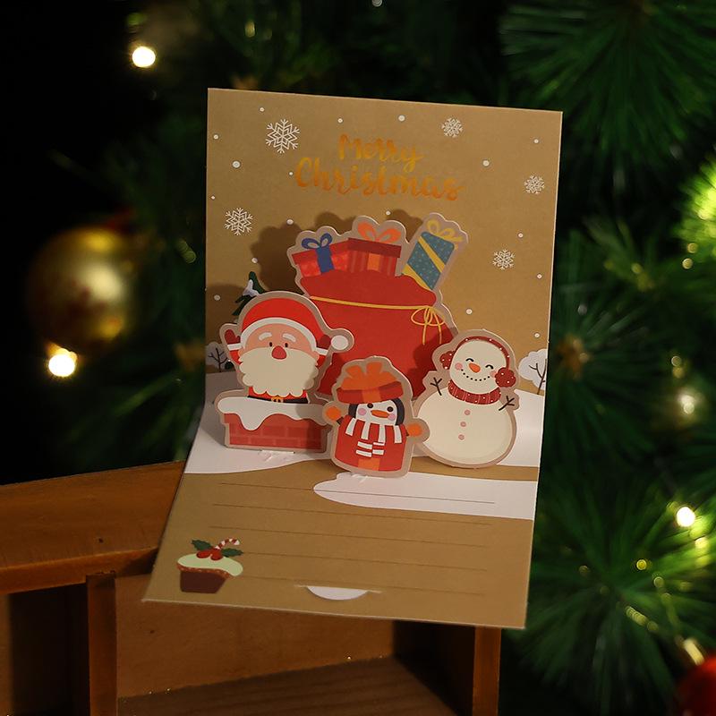 3D Christmas Pop-up Cartoon Greeting Card with Envelope - Christmas Eve Blessing Gift