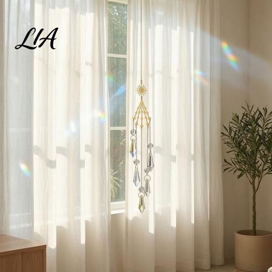 Crystal Garden Ornament Suncatcher, Rainbow Maker Prism Hanging Wind Chime, Pendant Elegant Indoor Wall Art for Window, Balcony, Garden, Patio Outdoor