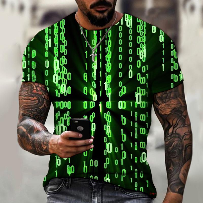 Men's Summer Short-sleeved Technology Whirlpool Digital Information 3d Printed T-shirt