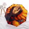 1pc Buddha Flowers Pattern Automatic Folding Umbrella - Compact 8-Rib Design, Durable Plastic & Iron, Lightweight for Outdoor Daily Use081