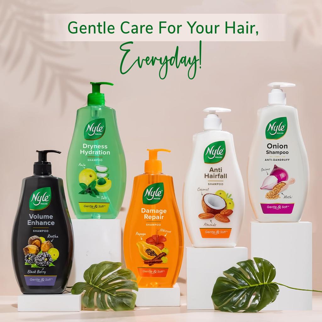 Nyle Naturals Dryness Hydration Shampoo With Tulsi Amla Aloe Vera For Smooth Hair pH Balanced Paraben Free Gentle Care 800ml
