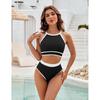 Новый летний купальник бикини комплект сексуальный с высокой талией контрастного цвета бикини комплект из 2 предметов женский раздельный купальник пляжное бикини