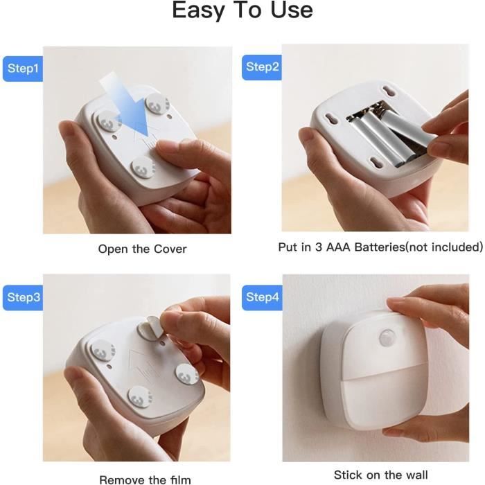 Lumiere Détecteur de Mouvement Interieur, 3Pcs Veilleuse LED Pile, Veilleuse d'escalier Automatiquel Pour Couloir, Chambre