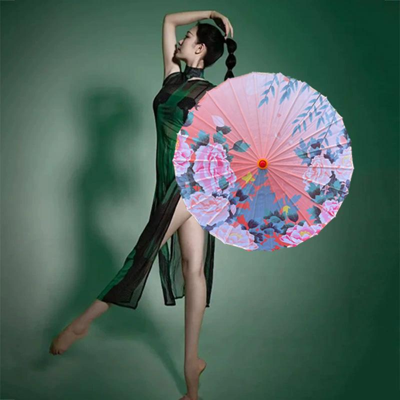 1PC Printed Photograph Props Long-handle Vintage Silk Umbrella for Hanfu Accessories Umbrella Parasol Colorful Oiled Paper