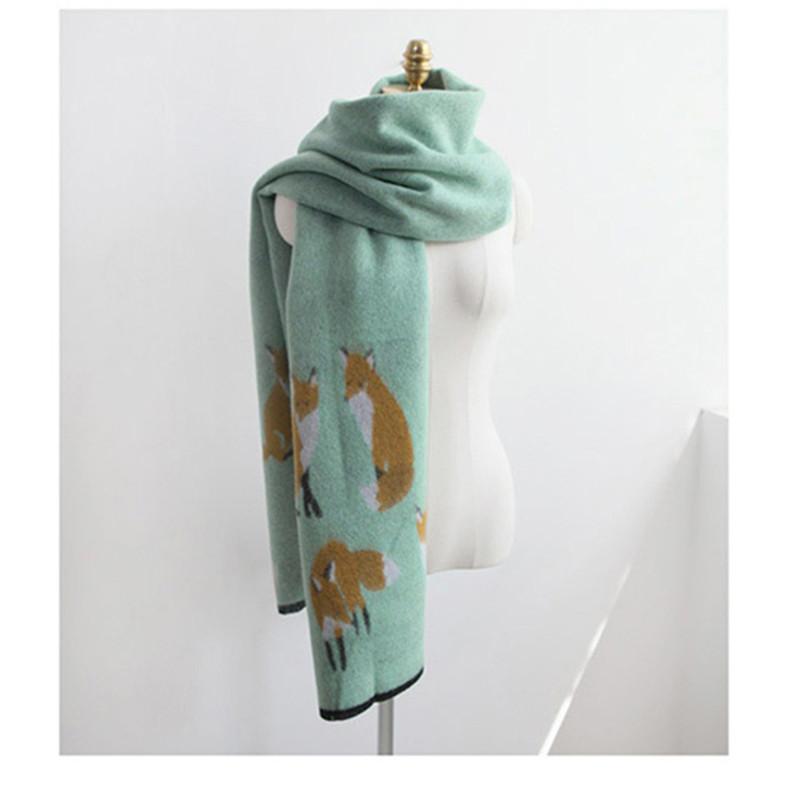 Luxury Fox Pattern Scarf Female Thick Faux Cashmere Ring Women Pashmina Tassel Double Side Fashion Winter Warm Streetwear Wrap