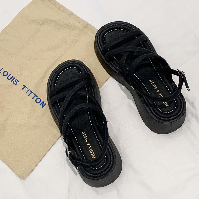 Босоножки женские новая летняя мода универсальные летние увеличивающие рост платформа маффин римские туфли женские для выхода