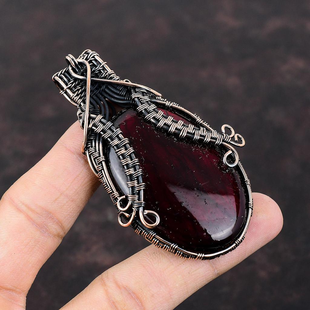 Red Fire Labradorite Pendant Copper Wire Wrapped Gemstone Jewelry Copper Pendant Handmade Boho Style Jewelry Wire Wrap Pendant Gift For Him