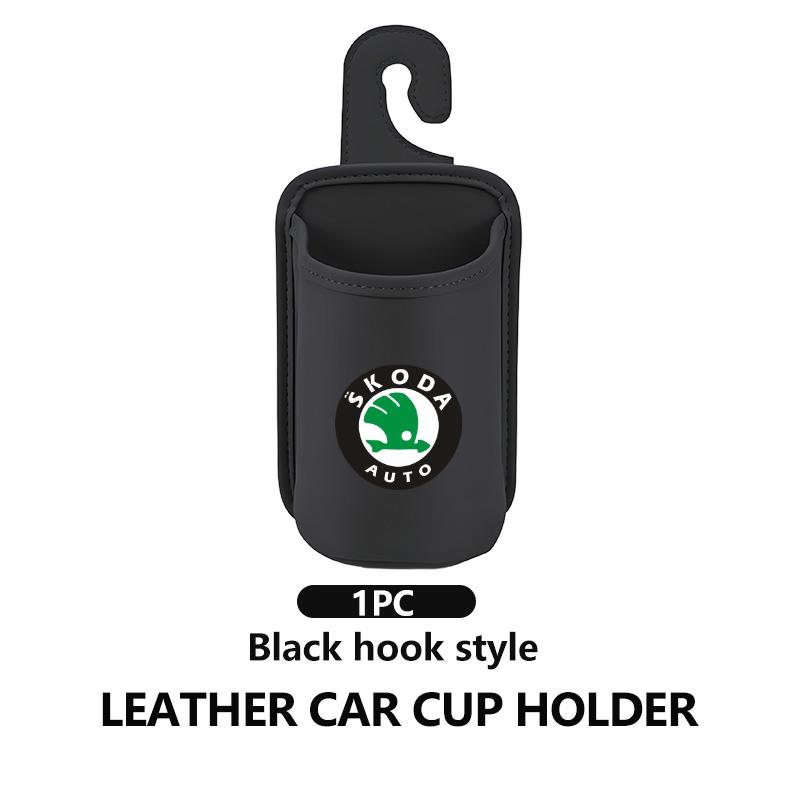 rjhwp8 For Skoda Car Seatback Water Cup Box Leather Mug Drinks Storage Bag Accessories Octavia A5 A7 RS Fabia Superb Rapid Karoq