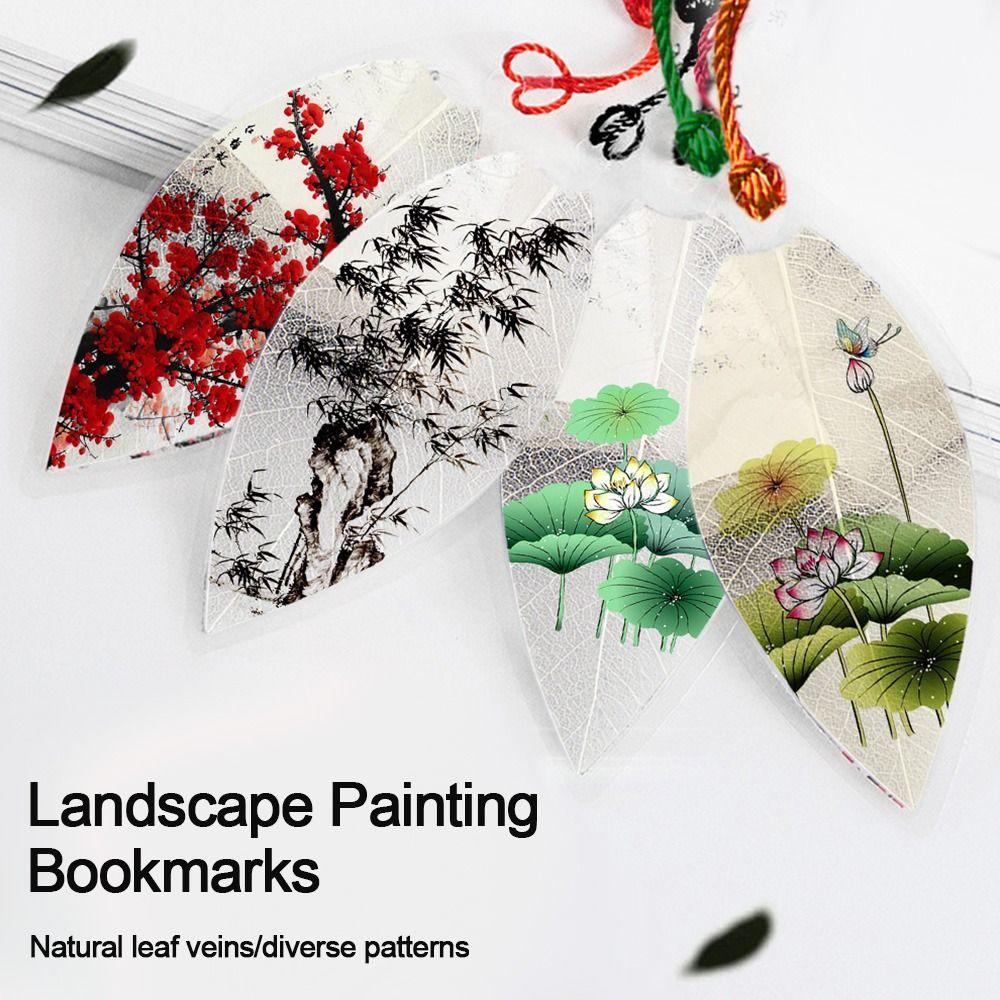 Chinese Archaic  Bookmarks Plastic Leaf Vein Bookmark Landscape Painting Bookmarks  Friends