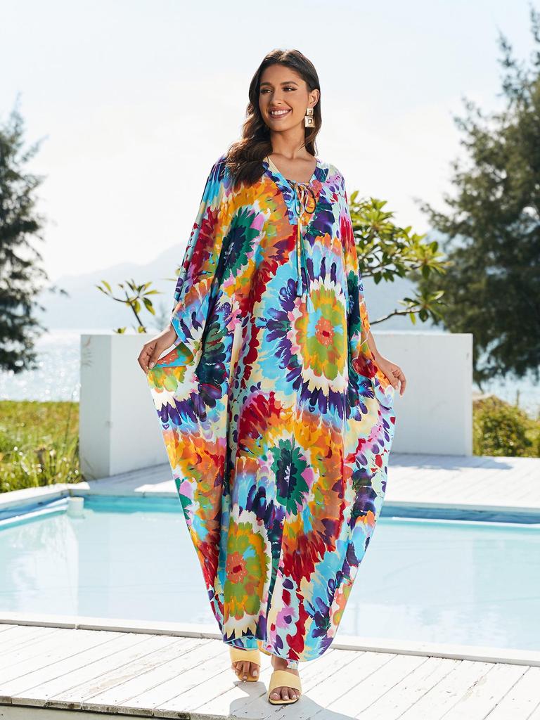2023 European & American Rayon Front Tie Holiday Bikini Swimsuit Cover-up Robe