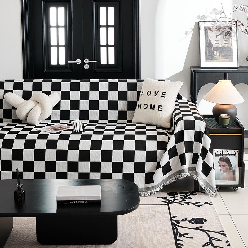 Полотенце для дивана в шахматном стиле в стиле ретро, универсальное одеяло для всех сезонов, кисточки, двухстороннее полотенце для дивана, пляжные полотенца для кемпинга, диван-кресло
