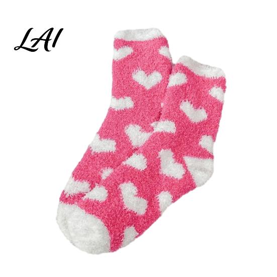 Plush Home Slippers 1 Pair Women Fuzzy Socks for Valentine's Day Warm Fluffy Coral Fleece Day Slipper Socks Fall Winter Thick Sleeping Gift Holiday