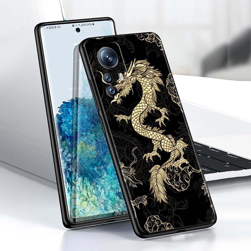 Дизайн с драконом в стиле аниме для Xiaomi Mi 15 14 13 13T 12 12T 12S 11 11i 11T Pro Ultra Lite 5G Черный Мягкий Чехол для Телефона