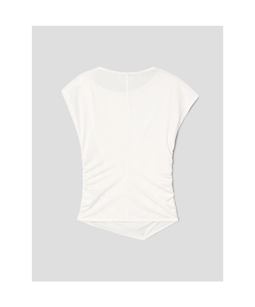 8SECONDS Jewel Embellished Asymmetrical Short Sleeve T-Shirt Ivory