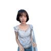 Летняя новая французская сладкая блузка с квадратным вырезом, рукавами-фонариками и отделкой в виде грибов, женственная, подчеркивающая талию, универсальный топ