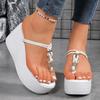 Fashion Women Clip Toe Chunky Platform Sandals Fashion Metal Decor Wedge Heel Sandals for Woman Summer 2025 White Thick Sole Flip Flops