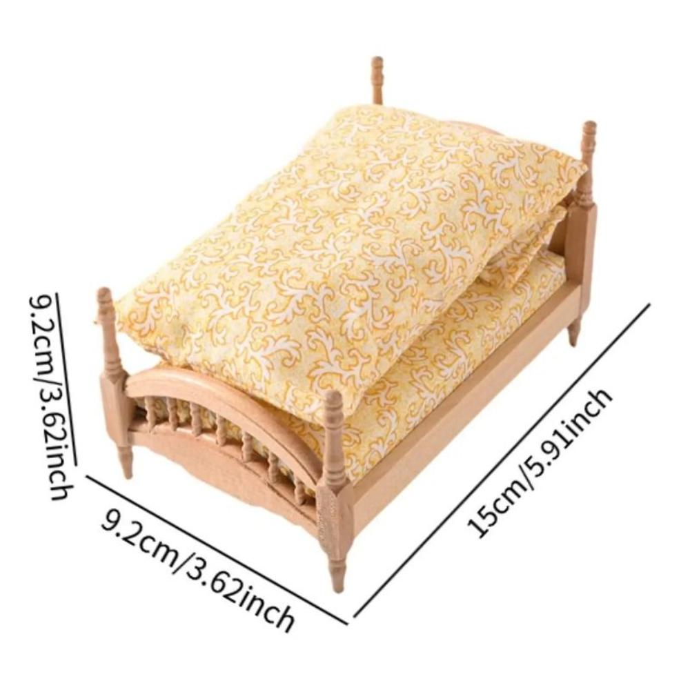 Bedroom Dollhouse Wood Bed 1:12 Simulation Single Bed Miniature Wood Bed  Pretend Play