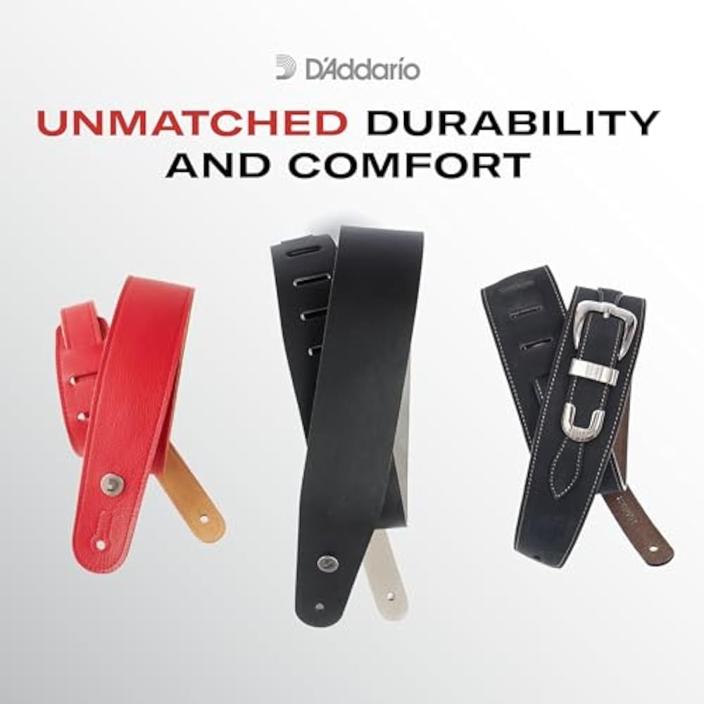 Planet Waves L25W1411 Кожаный гитарный ремень 2,5 дюйма, узор Paisley Window, черный с белым от D'Addario
