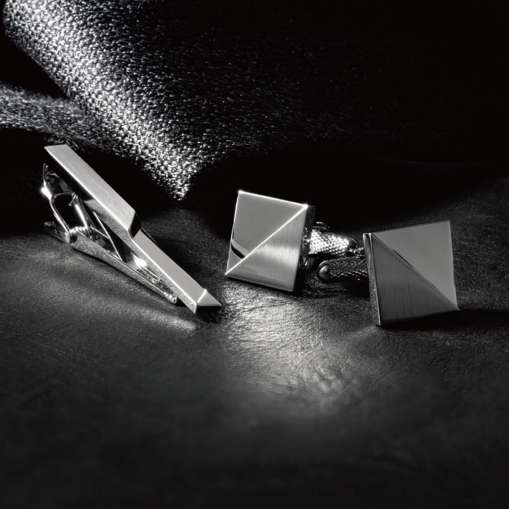 Tie Clip for Made In Crocodile Style [Tabarat] Men, Japan, Brass, Geometric, (Black Silver)