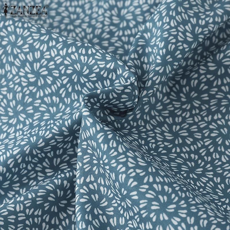 ZANZEA Женская повседневная свободная блузка с круглым вырезом и рукавами 3/4 с цветочным принтом