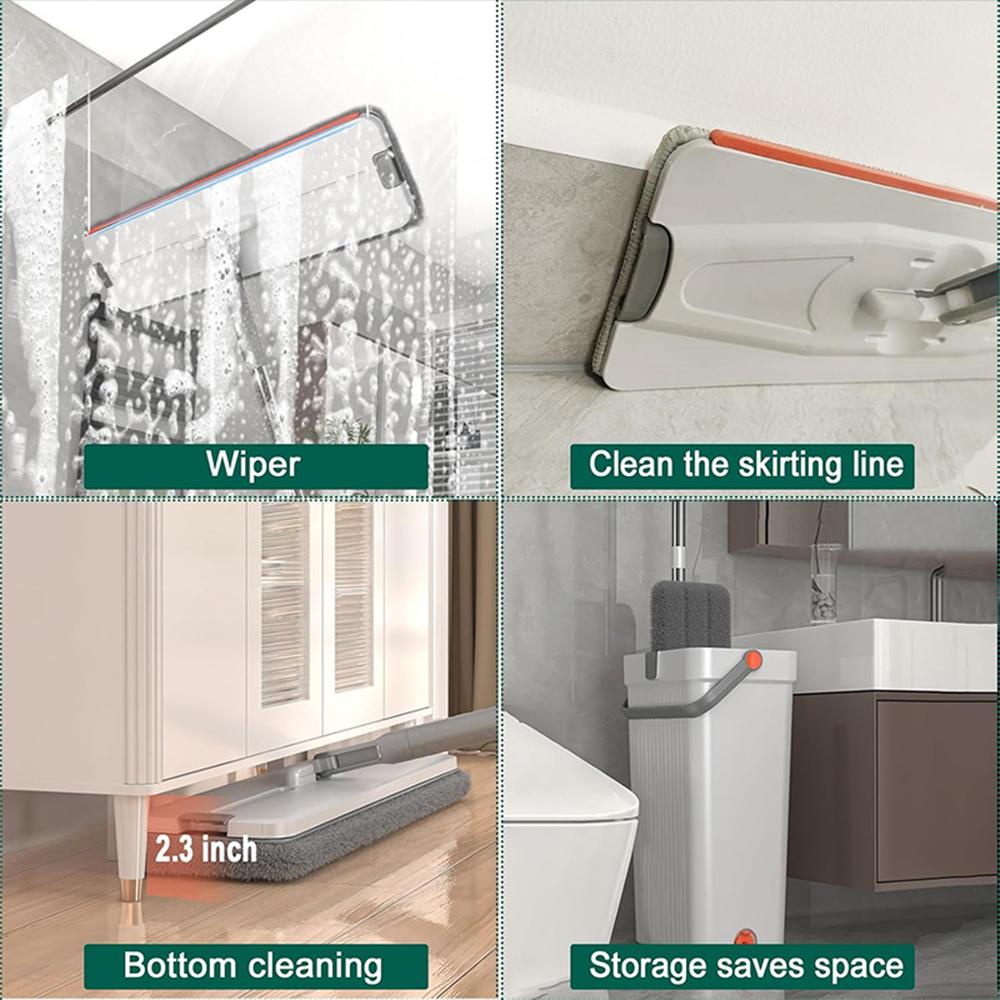 Швабра и ведро с отжимом, большая плоская швабра для пола и ведро для влажной и сухой уборки с вращающейся на 360° головкой швабры для уборки