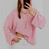 Womens Striped Color Block Crew Neck Long Sleeve T-Shirt Y2K Loose Casual Streetwear