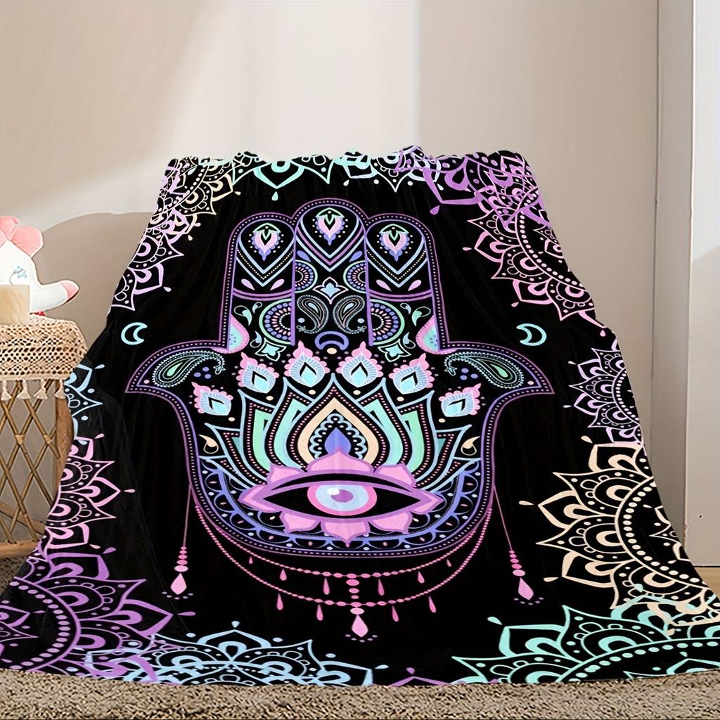 Evil Eye pattern digital-printed polyester Bedroom velvet flannel cover blanket Fleece soft sofa cover blankets for beds