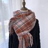 Клетчатый шарф Женский Осенне-зимний Новый Утолщенный Шарф из Имитации Кашемира Модный Шарф с Бахромой Теплая Шаль