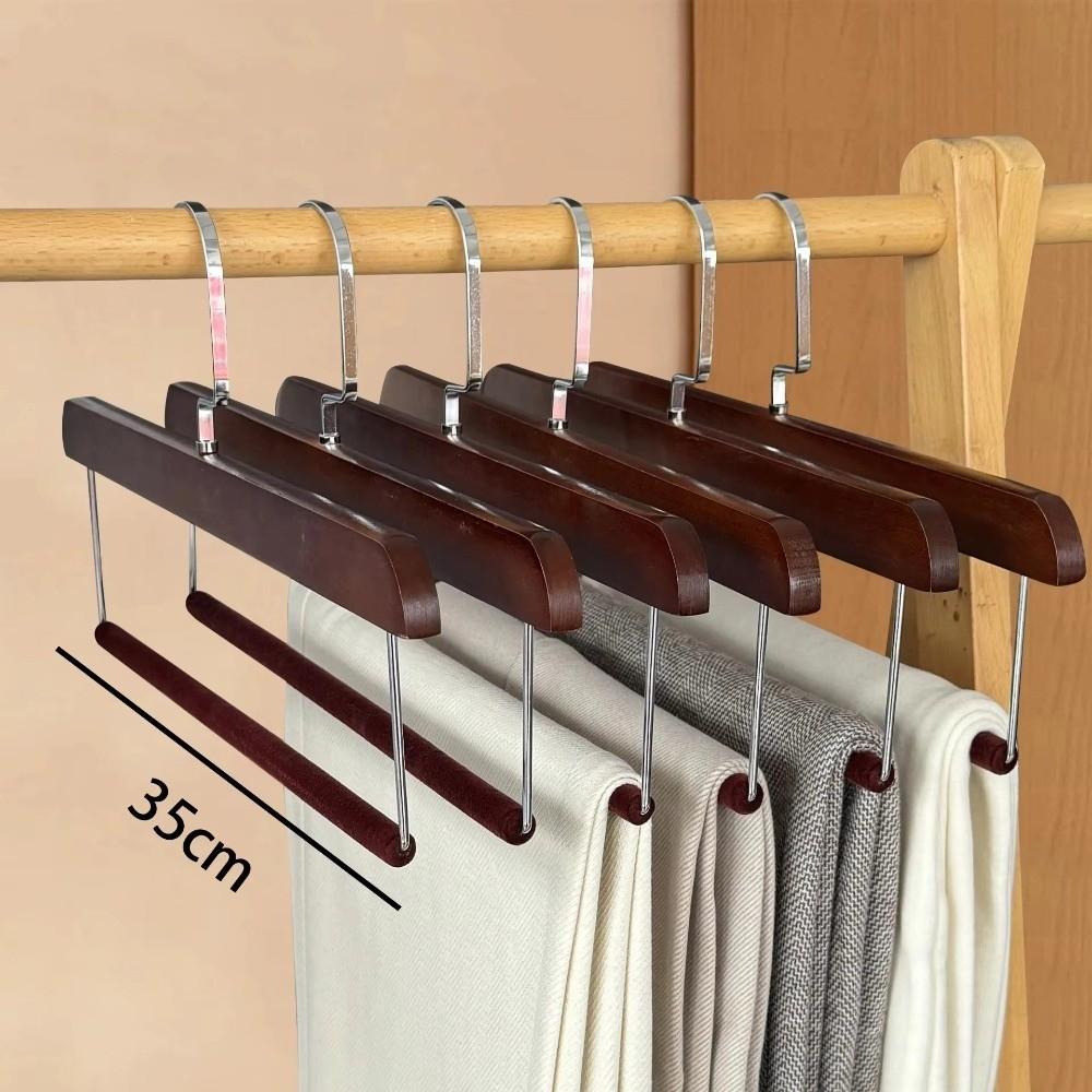 Premium Pants Hanger Wooden Storage Rack Portable Velvet Coat Hanger  Clothing Store Home Use