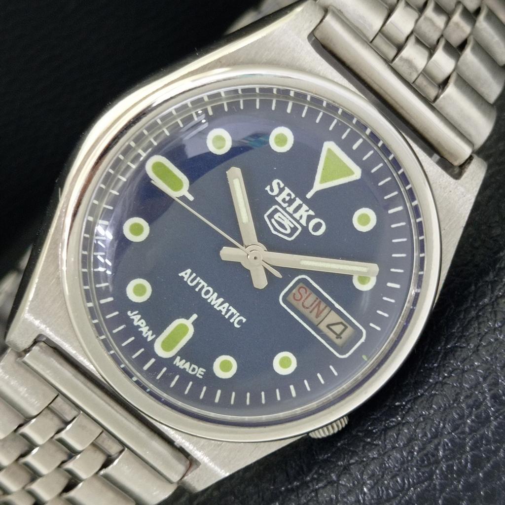 GENUINE VINTAGE SEIKO 5 AUTOMATIC 7019A JAPAN MENS BLUE DIAL WATCH A702347-5 R124-a702347
