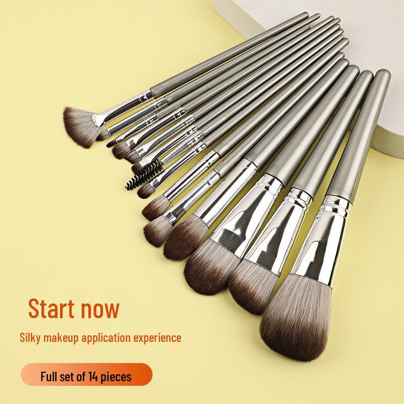 Трансграничный набор кистей для макияжа из 14 предметов: Рассыпчатая пудра, кисти для румян, теней, консилера с настраиваемым логотипом.