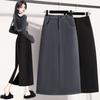Женская осенняя юбка до середины бедра, элегантная юбка-карандаш средней длины для работы, свободная юбка А-силуэта